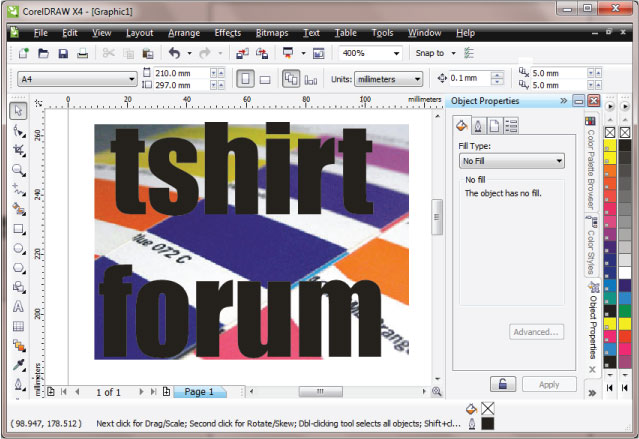 Corel text and image